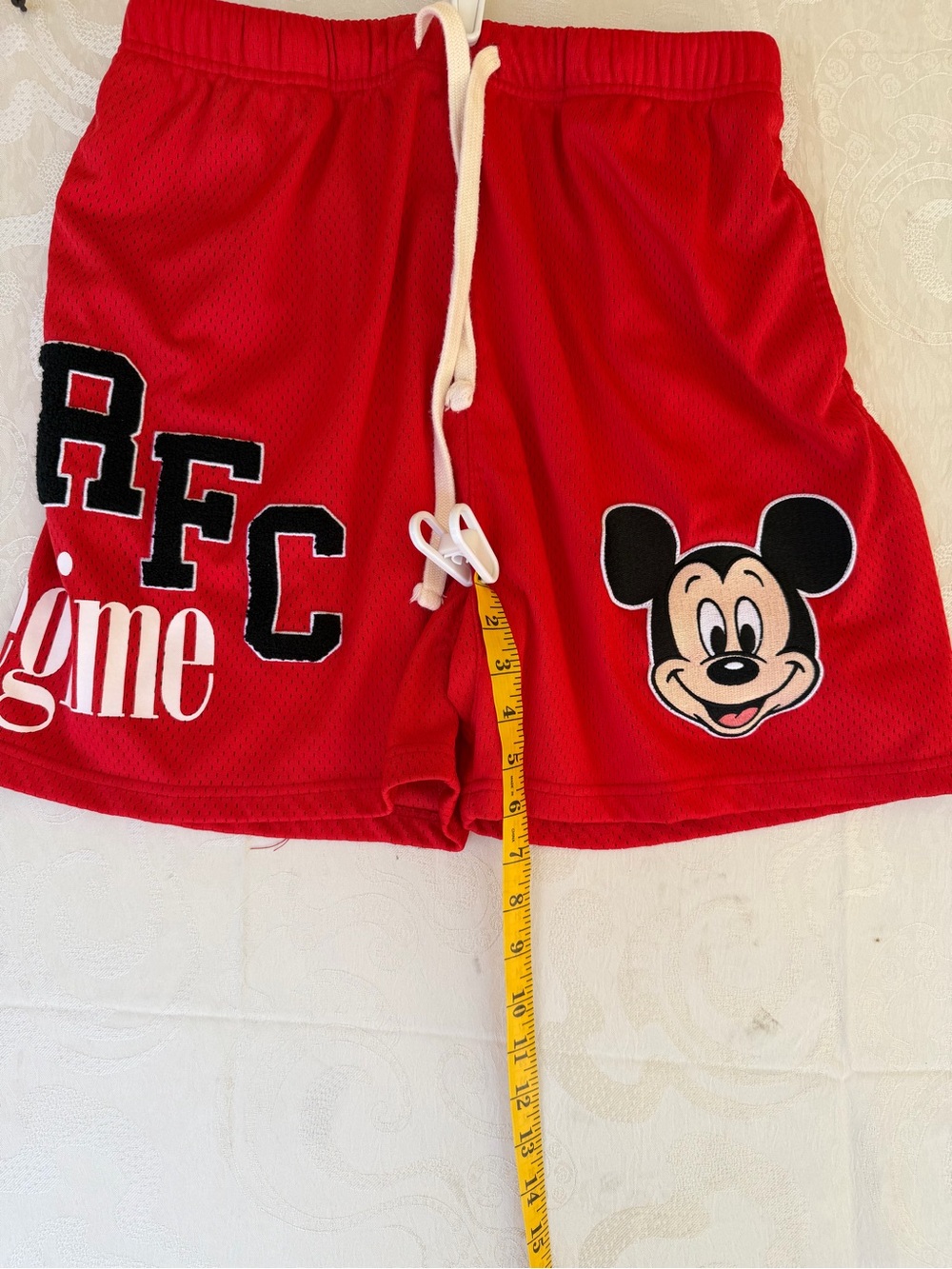 Civil Regime Red Athletic Mesh Shorts with Mickey Graphic and AFC Lettering - Picture 5 of 7